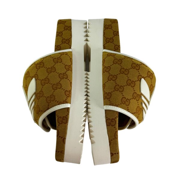 GUCCI X ADIDAS 3518968J 8126 Brown Canvas GG Supreme Men's Slides 8 - 8.5US - Picture 9 of 13